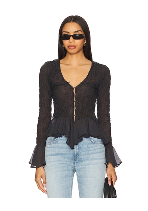 Free People Elias Smocked Blouse in Black. Size L. Also in S, XS.