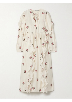 ALIX OF BOHEMIA - Lina Ruffled Floral-print Silk-voile Midi Dress - Ivory - x small,small,medium,large,x large