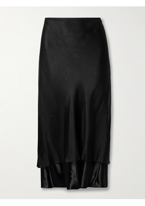 KHAITE - Monina Layered Satin And Organza Midi Skirt - Black - US0,US2,US4,US6,US8,US10,US12