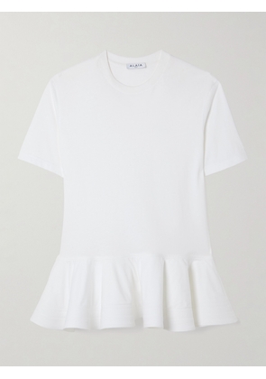Alaïa - Oversized Poplin-trimmed Cotton-jersey Peplum T-shirt - White - FR 34,FR 36,FR 38,FR 40,FR 42,FR 44,FR 46