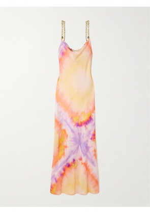RABANNE - Chainmail-embellished Tie-dyed Satin Maxi Dress - Orange - FR 34,FR 36,FR 38,FR 40,FR 42,FR 44