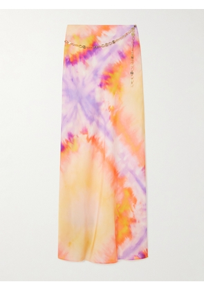 RABANNE - Chainmail-embellished Tie-dyed Satin Maxi Skirt - Orange - FR 34,FR 36,FR 38,FR 40,FR 42,FR 44