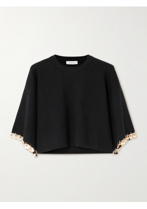 RABANNE - Cropped Embellished Stretch-silk And Cotton-blend Sweater - Black - x small,small,medium,large,x large