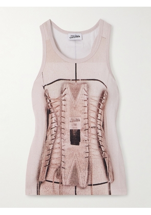 Jean Paul Gaultier - Trompe L'oeil Printed Ribbed Cotton-blend Jersey Tank - Pink - xx small,x small,small,medium,large,x large,xx large