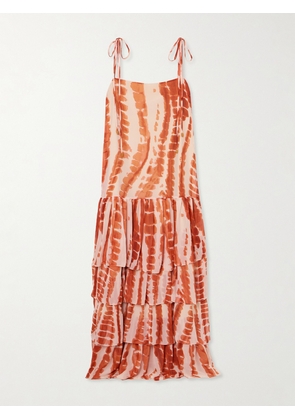 Andres Otalora - Tha Embellished Tiered Printed Recycled-chiffon Maxi Dress - Orange - US0,US2,US4,US6,US8,US10