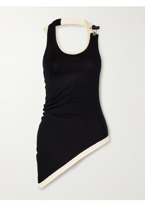 Jean Paul Gaultier - Asymmetric Layered Buckled Ribbed Cotton-jersey Tank - Black - xx small,x small,small,medium,large,x large