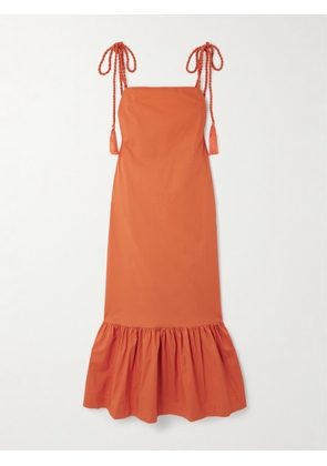 Andres Otalora - Tasseled Ruffled Cotton-poplin Maxi Dress - Orange - US0,US2,US4,US6,US8,US10