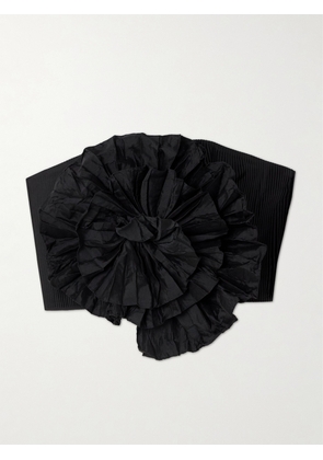 Andres Otalora - No Me Olvides Appliquéd Pleated Taffeta Top - Black - US0,US2,US4,US6,US8,US10