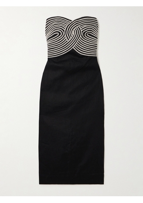 Andres Otalora - Arco Real Canvas-trimmed Linen Midi Dress - Black - US0,US2,US4,US6,US8,US10,US12