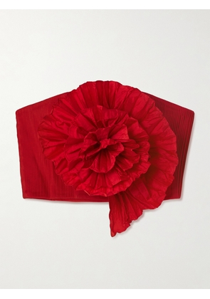 Andres Otalora - No Me Olvides Appliquéd Pleated Taffeta Top - Red - US0,US2,US4,US6,US8,US10