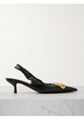 Balenciaga - Monaco Logo-embellished Crinkled-leather Slingback Pumps - Black - IT36,IT37,IT38,IT39,IT40