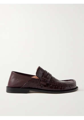 LOEWE - Campo Collapsible-heel Croc-effect Leather Loafers - Burgundy - IT36,IT37,IT38,IT39,IT40,IT41