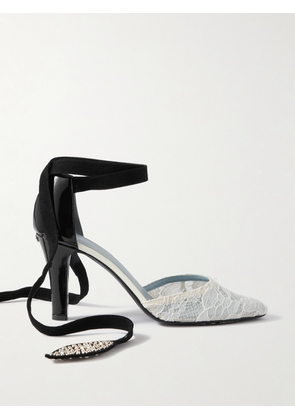 Valentino Garavani - 85 Embellished Suede-trimmed Corded Lace And Patent-leather Pumps - White - IT36,IT36.5,IT37,IT37.5,IT38,IT38.5,IT39,IT39.5,IT40,IT40.5,IT41,IT41.5