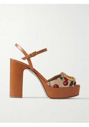 Valentino Garavani - Vlogo 115 Embellished Leather And Canvas-jacquard Sandals - Brown - IT36,IT36.5,IT37,IT37.5,IT38,IT38.5,IT39,IT39.5,IT40,IT40.5,IT41,IT42