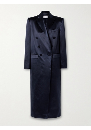 Alex Perry - Double-breasted Cotton And Silk-blend Satin Coat - Blue - x small,small,medium