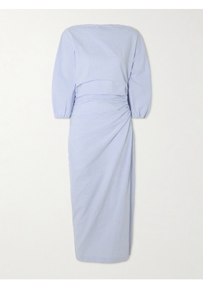 BERNADETTE - Ezra Ruched Striped Cotton-seersucker Midi Dress - Blue - FR 32,FR 34,FR 36,FR 38,FR 40,FR 42,FR 44,FR 46
