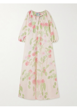 BERNADETTE - Georgio Gathered Floral-print Linen Maxi Dress - Cream - FR 32,FR 34,FR 36,FR 38,FR 40,FR 42,FR 44,FR 46