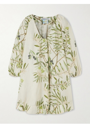 BERNADETTE - Georgette Printed Linen Mini Dress - Ecru - FR 32,FR 34,FR 36,FR 38,FR 40,FR 42,FR 44,FR 46