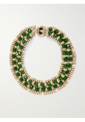 Valentino Garavani - Gold-tone, Crystal And Faux Pearl Necklace - Green - One size