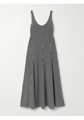 Maria McManus - Pleated Striped Recycled-crepe De Chine Midi Dress - Black - US0,US2,US4,US6