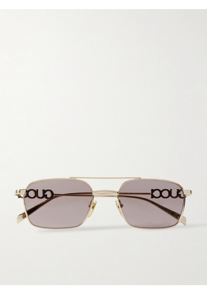 GUCCI EYEWEAR - Lettering Aviator-style Gold-tone Sunglasses - One size