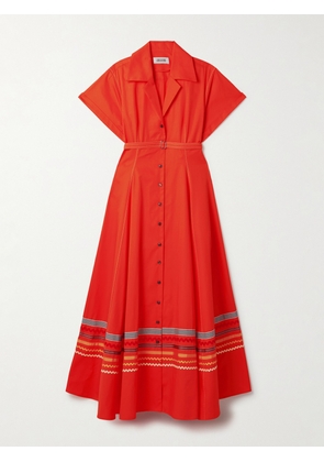 Christopher John Rogers - Belted Ric Rac And Grosgrain-trimmed Cotton-twill Maxi Shirt Dress - Orange - US4,US6,US8,US12,US16