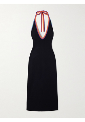 Christopher John Rogers - Cutout Striped Stretch-knit Halterneck Midi Dress - Black - x small,small,medium,large,x large,xx large