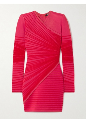 Balmain - Wrap-effect Ribbed-knit Mini Dress - Red - FR 34,FR 36,FR 38,FR 40,FR 42,FR 44
