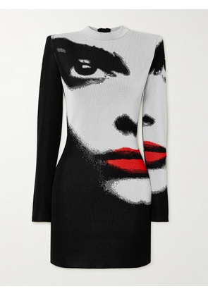 Balmain - Printed Jacquard-knit Mini Dress - Black - FR 34,FR 36,FR 38,FR 40,FR 42,FR 44