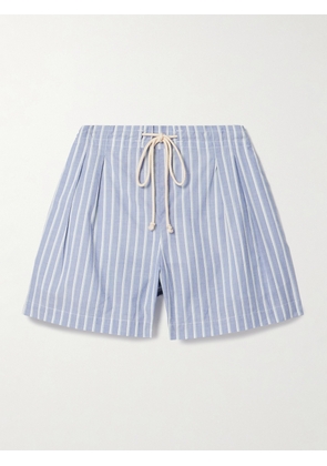 Maria McManus - Pleated Striped Organic Cotton Shorts - Blue - x small,small,medium,large