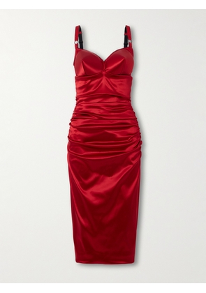 Dolce & Gabbana - Ruched Satin Midi Dress - Red - IT38,IT40,IT42,IT44,IT46,IT48,IT50,IT52