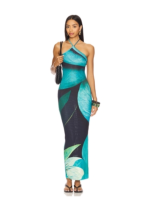 Farai London Dalia Halter Neck Dress in Teal. Size L. Also in XS, M.