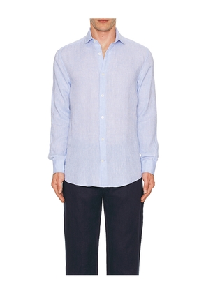 Frescobol Carioca Antonio Linen Shirt in Baby Blue. Size L. Also in M, XL/1X.