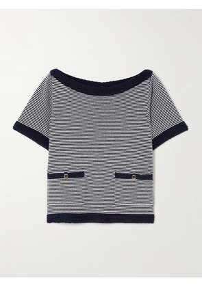 FRAME - Striped Cashmere Top - Blue - xx small,x small,small,medium,large,x large