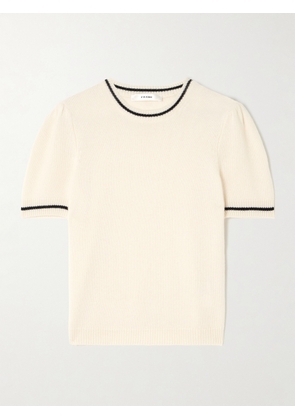 FRAME - Gathered Striped Cashmere Sweater - Cream - xx small,x small,small,medium,large,x large