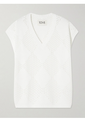 TOVE - Open-knit Cotton Sweater - White - x small,small,medium,large,x large