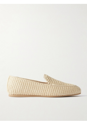 Stuart Weitzman - Lee Leather-trimmed Raffia Loafers - Neutrals - US5,US5.5,US6,US6.5,US7,US7.5,US8,US8.5,US9,US9.5,US10,US10.5,US11,US11.5,US12