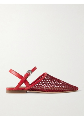 STAUD - Rete Leather-trimmed Crocheted Slingback Flats - Red - IT35,IT36,IT36.5,IT37,IT37.5,IT38,IT38.5,IT39,IT39.5,IT40,IT40.5,IT41,IT42