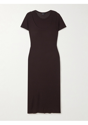 LESET - Rozzi Layered Ribbed Jersey Midi Dress - Brown - x small,small,medium,large,x large