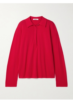The Row - Roddie Brushed Cotton-jersey Polo Shirt - Red - xx small,x small,small,medium,large,x large