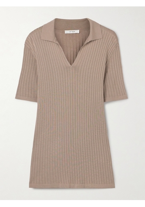 The Row - Kaiomi Ribbed-knit Polo Top - Brown - x small,small,medium,large,x large