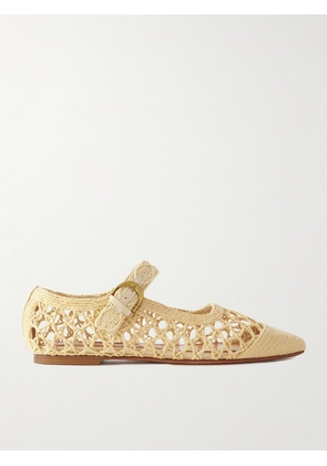 Emme Parsons - Tramonto Leather-trimmed Woven Raffia Mary Jane Ballet Flats - Neutrals - IT35,IT36,IT37,IT38,IT39,IT40,IT41,IT42
