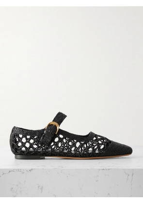 Emme Parsons - Tramonto Leather-trimmed Woven Raffia Mary Jane Ballet Flats - Black - IT35,IT36,IT37,IT38,IT39,IT40,IT41,IT42