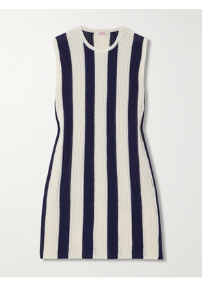 Eres - Bayadere Pirate Striped Open-knit Cotton-blend Mini Dress - Blue - small,medium,large