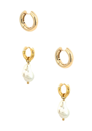 Jordan Road Bianca Hoop And Lou Hoop Earring Set in Metallic Gold.