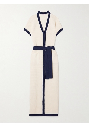 Eres - Bayadere Chavire Belted Two-tone Open-knit Cotton-blend Maxi Dress - Ecru - small,medium,large