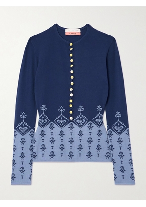 Conner Ives - Ruffled Jacquard-knit Sweater - Blue - x small,small,medium,large