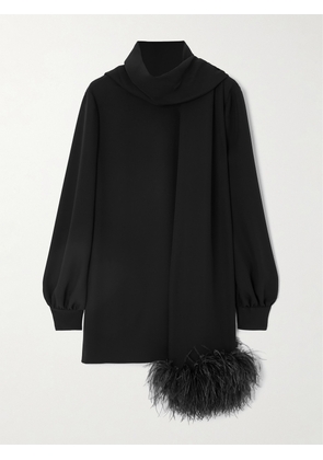 Valentino Garavani - Feather-trimmed Scarf-detailed Silk Crepe De Chine Blouse - Black - IT36,IT38,IT40,IT42,IT44,IT46,IT48