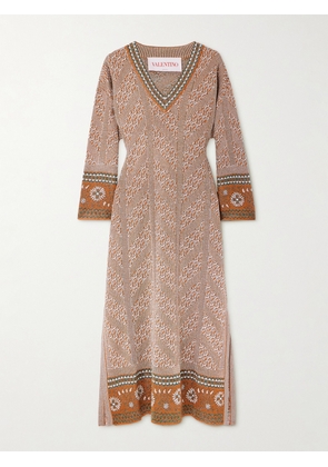 Valentino Garavani - Metallic Intarsia-knit Midi Dress - Brown - small