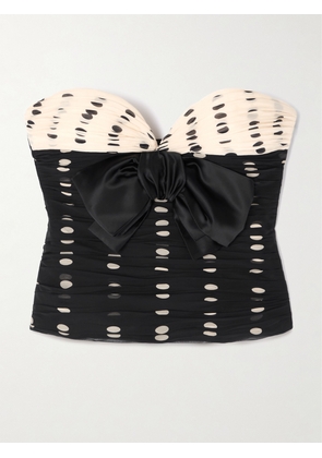 Valentino Garavani - Satin Bow-detailed Ruched Silk-chiffon Strapless Top - Black - IT36,IT38,IT40,IT42,IT44,IT46